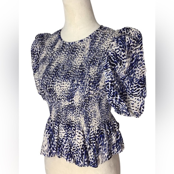 Express Animal Print Puff Sleeve Smocked Blouse Size Small - Picture 4 of 6